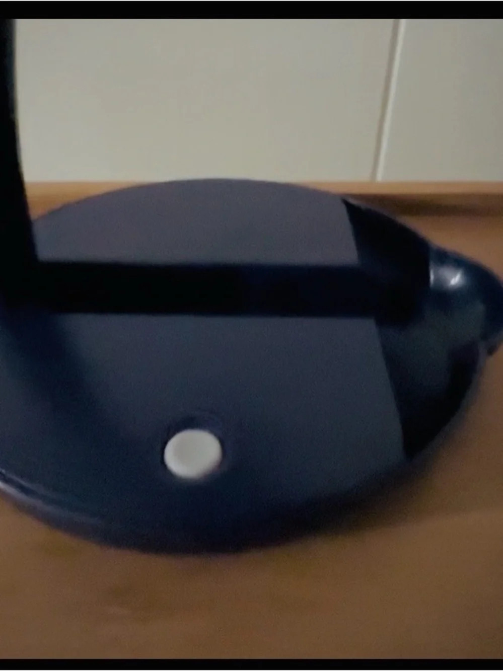 Blue Countertop Makeup Mirror, adjustable arm, lights on mirror.